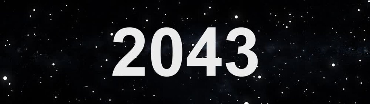 2043 future year concept in deep space with glowing stars and cosmic background.