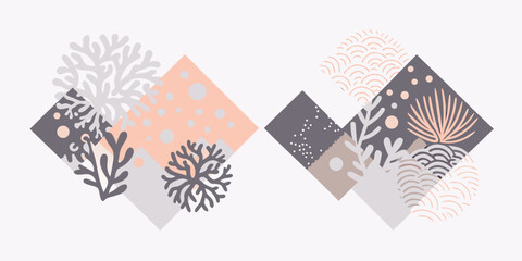Coral Branch Pattern With Geometric Shapes Vector Illustration © Mamata