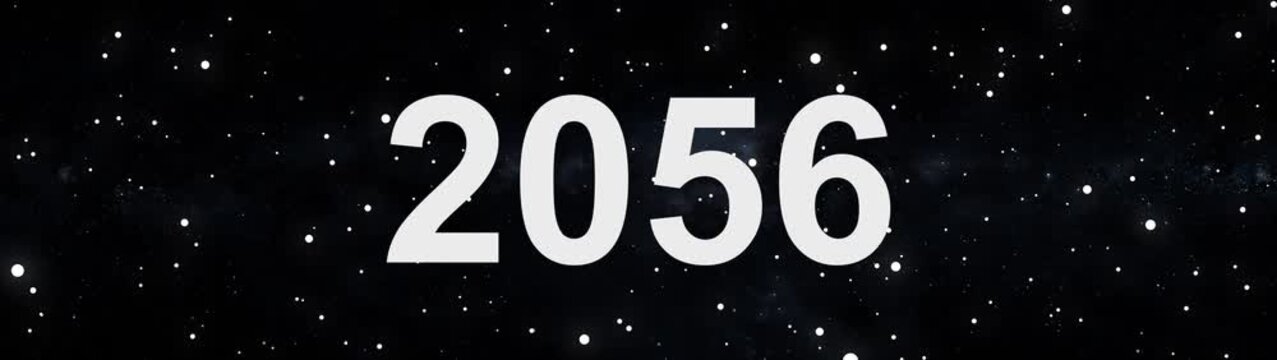2056 future year concept in deep space with glowing stars and cosmic background.