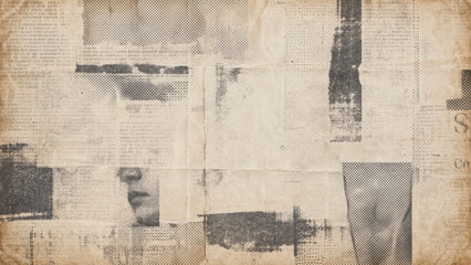 Fototapeta na wymiar Vintage collage background, made of old, newspaper clippings with, halftone dots generated, using ai