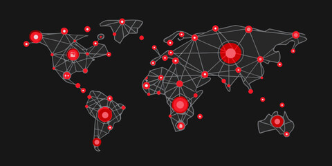 World Map With Network Connections Dark Background Vector Illustration © Mamata