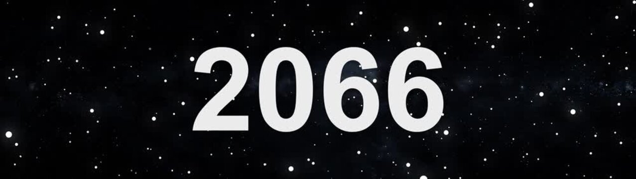 2066 future year concept in deep space with glowing stars and cosmic background.