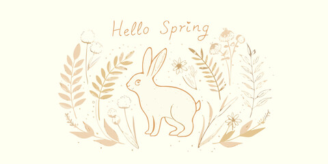 Rabbit with floral ornament a delicate line drawing illustration © Mamata