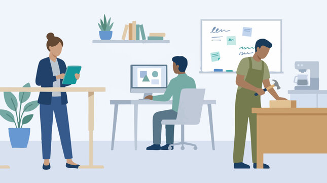 Diverse Professionals Engaged in Various Work Activities Illustration