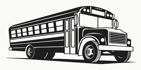 Classic school bus side view graphic icon with transportation education commuter transport automotive transporting passenger © Maisa