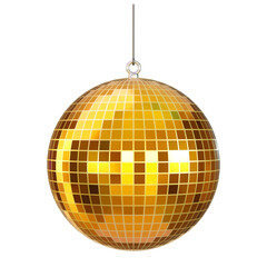 Obraz premium Glossy yellow and gold Disco Ball, isolated on background for vibrant party decoration, 3D render. 