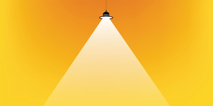Abstract yellow gradient background with hanging lamp spotlight beam of light for text presentation mockup