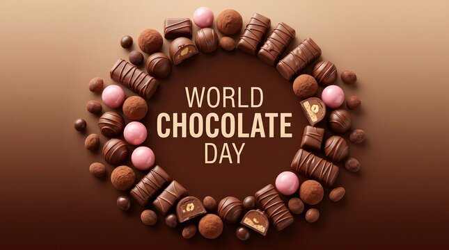 Delicious chocolates on brown background for world chocolate day
