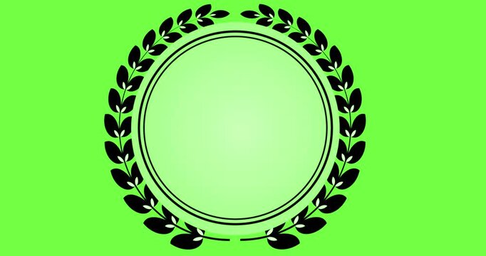 4K Circular Laurel Wreath Frame Animation on a Colorful Background. Elegant award-style border with an empty center area, perfect for awards, certificates, logos, titles, badges, and presentations.