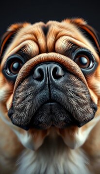Furry pug nose forming a triangle shape with its low-polygon textured snout, dog, polygon