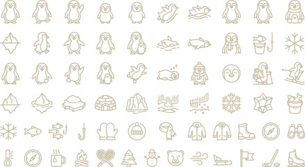 Winter sports icons, penguin symbols, snowflake graphics, 40 vector illustrations © Nusrath