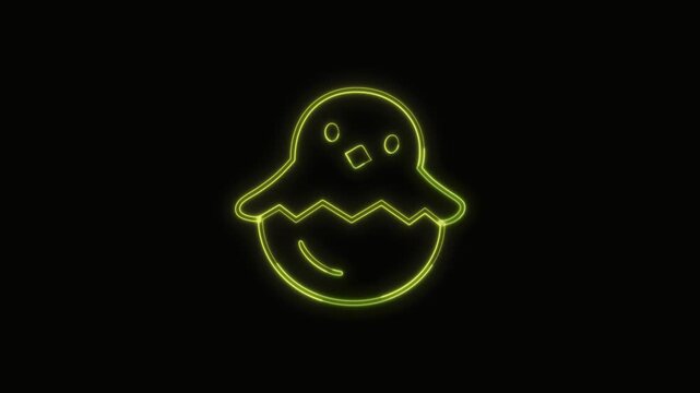  Baby Chicks Icon Neon Seamless Loop 4K with Black Background Animated Promotional Typography for Video Editing