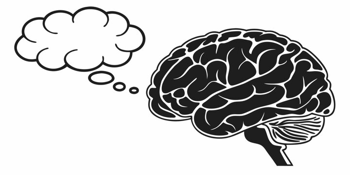 Human brain silhouette with empty thought bubble graphic concept cognition intelligence thinking psychology illustration knowledge neuroscience creative reasoning cognitive brainstorming