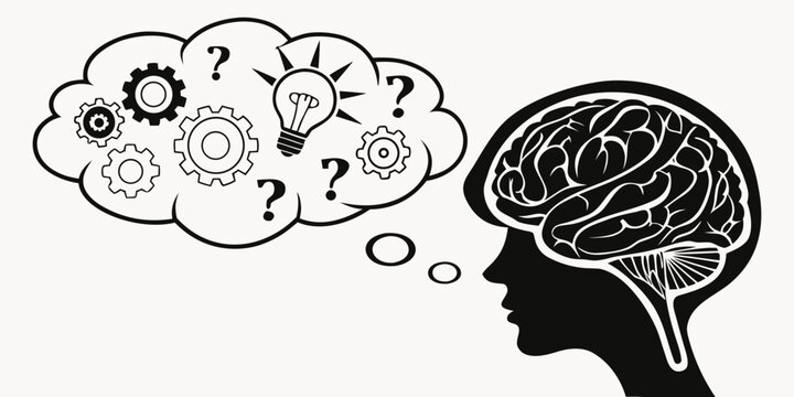 Creative concept of human brain thinking with lightbulb and gears thinking lightbulb silhouette innovation knowledge intelligence solution engineering technical strategy creative cognitive