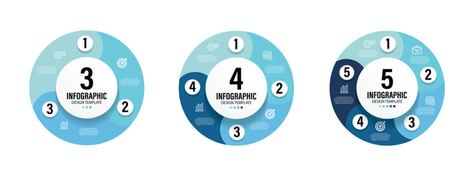 Circle arrows infographic set. Vector infographic template with 3-5 options diagram. Vector circle arrows for infographic.Template for cycling diagram,graph,cycle diagram,presentation and round chart.