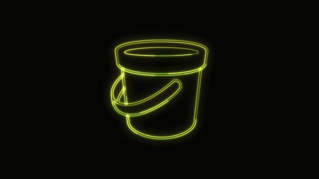  Bucket Icon Neon Seamless Loop 4K with Black Background Animated Promotional Typography for Video Editing