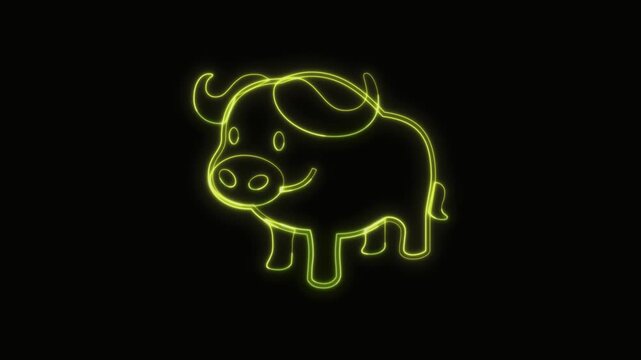  Buffalo Icon Neon Seamless Loop 4K with Black Background Animated Promotional Typography for Video Editing