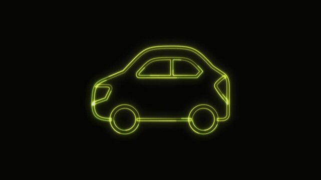  Car Icon Neon Seamless Loop 4K with Black Background Animated Promotional Typography for Video Editing