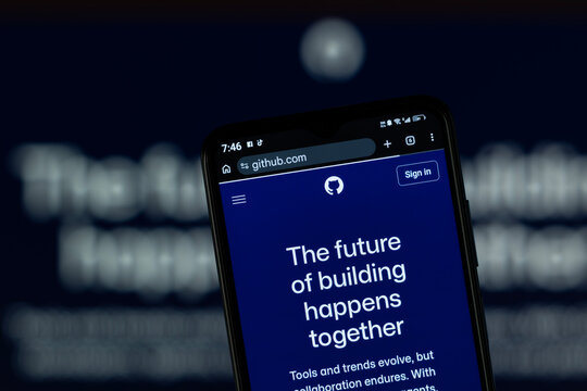 Dhaka, Bangladesh - 05 May 2026: Close-up of Github's homepage on a smartphone.