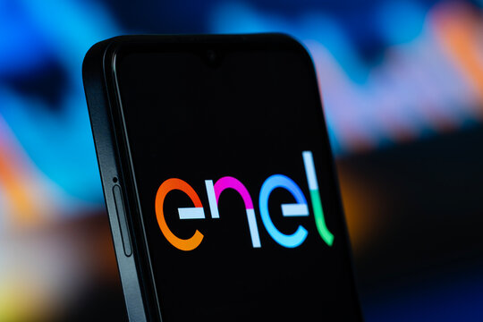 Dhaka, Bangladesh- 10 June 2026: Enel logo is seen on a smartphone.