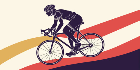 Fototapeta premium Road cyclist riding a bicycle stylized graphic for sports and fitness competition silhouette training exercise lifestyle transport professional movement illustration isolated speedometer