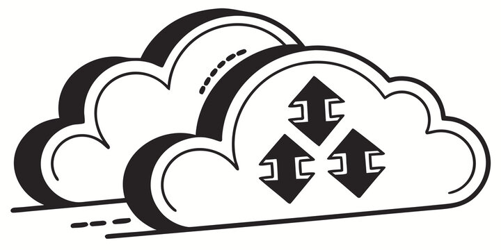 Cloud computing synchronization and network distribution icon with computing synchronization distribution internet technology transfer connection graphics information infrastructure business