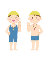 Fototapeta premium スイミングスクールのコーチのイラストセット 主線なし