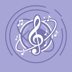 Naklejka premium A white musical treble clef icon on a soft purple background