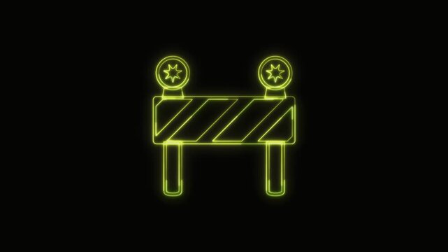  Construction Barrier Icon Neon Seamless Loop 4K with Black Background Animated Promotional Typography for Video Editing