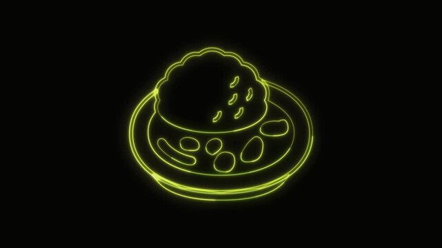  Curry Rice Icon Neon Seamless Loop 4K with Black Background Animated Promotional Typography for Video Editing