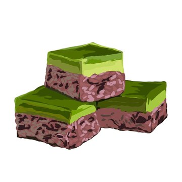 Kuih Seri Muka, a double-layered traditional dessert made of glutinous rice and pandan custard