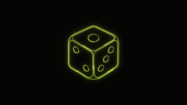  Dice Icon Neon Seamless Loop 4K with Black Background Animated Promotional Typography for Video Editing