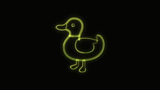  Duck Icon Neon Seamless Loop 4K with Black Background Animated Promotional Typography for Video Editing