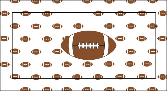 American Football Pattern Background with Large Football in Center