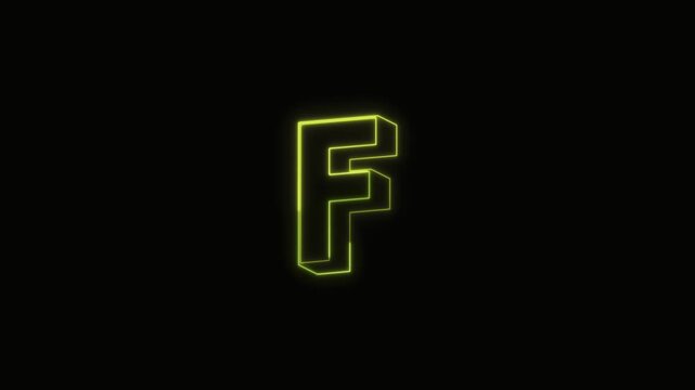  Alphabet F Neon Text Seamless Loop 4K with Black Background Animated Promotional Typography for Video Editing
