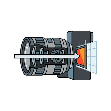 Cross section diagram of a camera lens showing light path