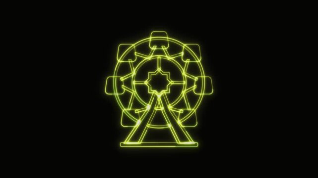  Ferris Wheel Icon Neon Seamless Loop 4K with Black Background Animated Promotional Typography for Video Editing