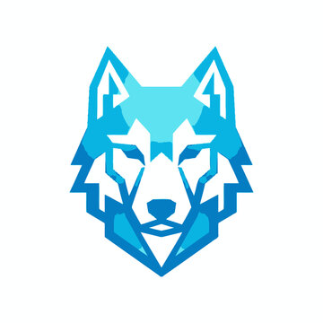 Blue geometric polygonal wolf head logo illustration.