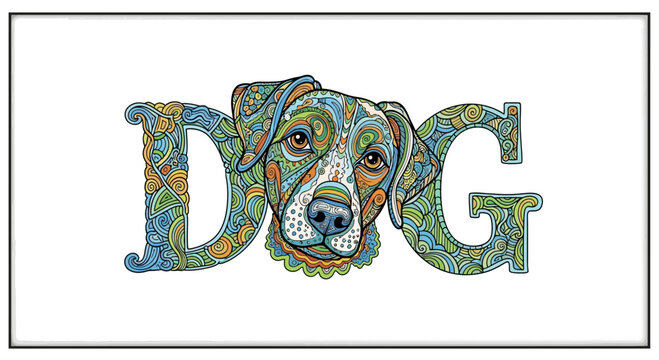 Artistic Dog Portrait Integrated into the Word "DOG" with Intricate Patterns