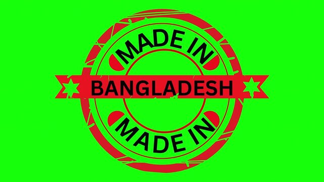 Red circular seal with text made in Bangladesh stamp effect on green and black background