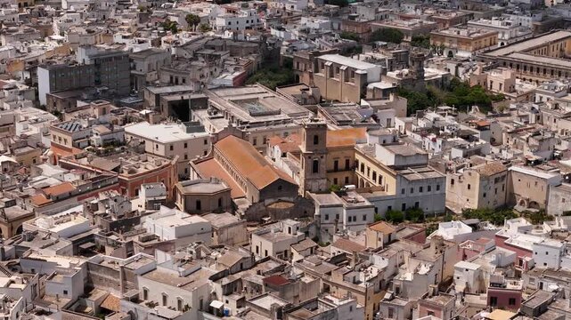 Aerial view of Nardo a small town in the south of Italy with an Old Church in it's centre.