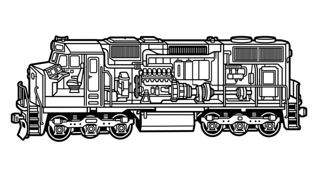 Locomotive Train Engine Side View.