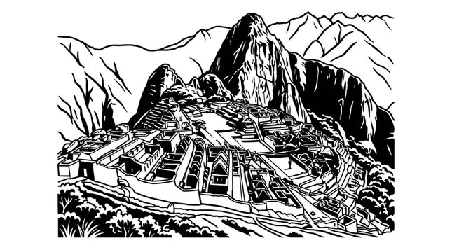 Machu Picchu ancient Inca citadel in the Andes mountains Peru.