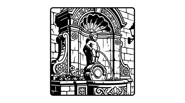 Manneken Pis fountain statue in Brussels Belgium.