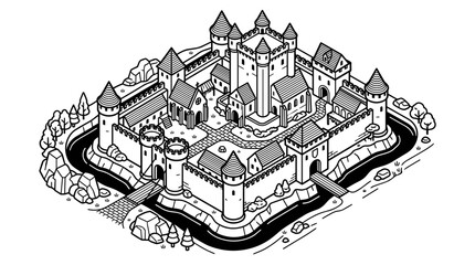 Obraz premium Medieval Castle Fortress Isometric Illustration 1.