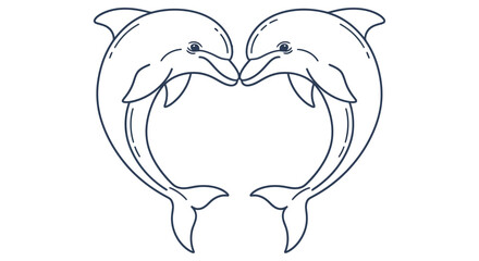 Two Dolphins Forming A Heart Shape Blue Line Art Illustration On White Background © JOHIRUL_STUDIO