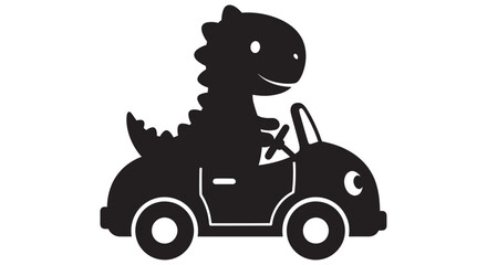 Dinosaur Driving Car Silhouette On White Background Black And White Illustration © JOHIRUL_STUDIO