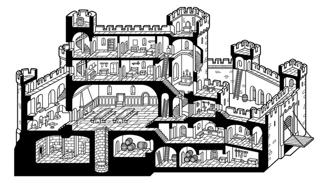Medieval Castle Cross Section Illustration.