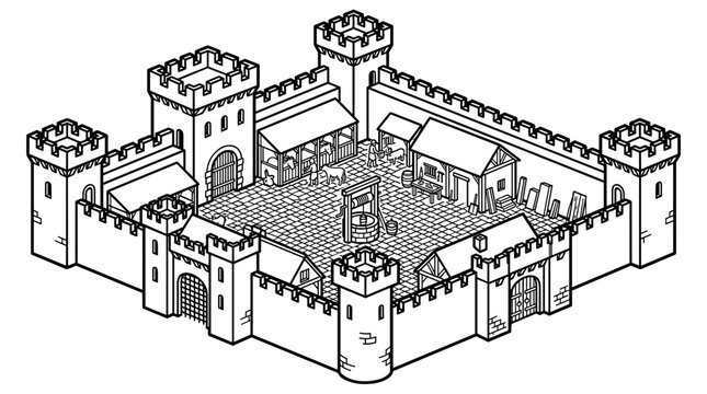 Medieval Castle Fortress Isometric Illustration.