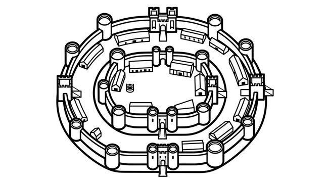 Medieval Castle Layout Illustration Top View.